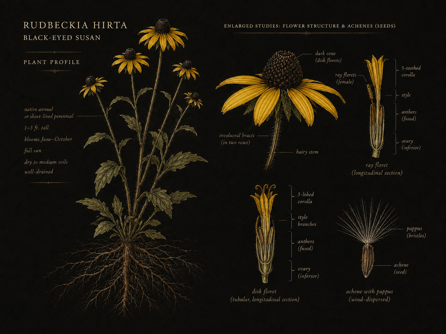 Botanical field-plate illustration of Black-eyed Susan
