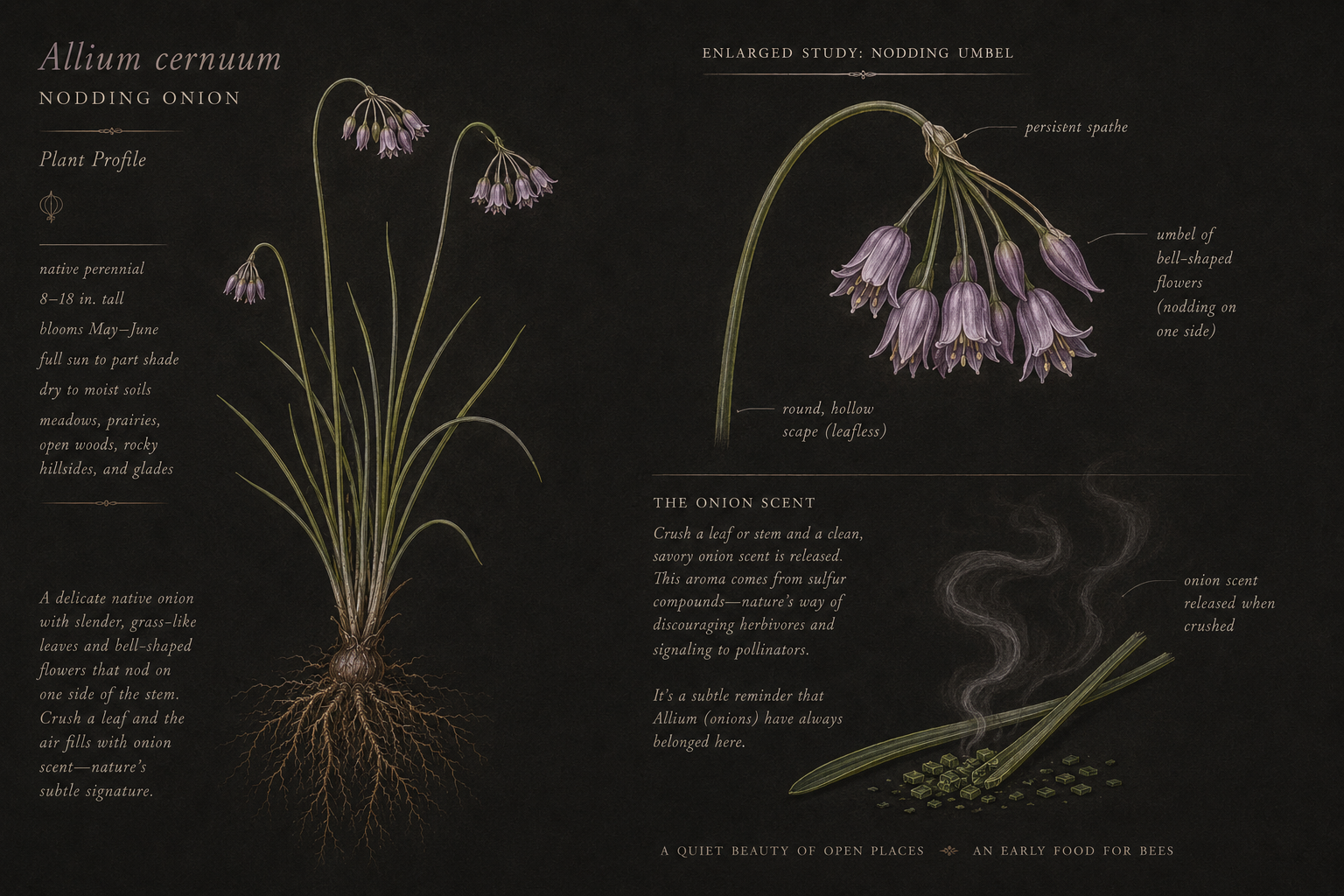 Botanical field-plate illustration of Nodding Onion
