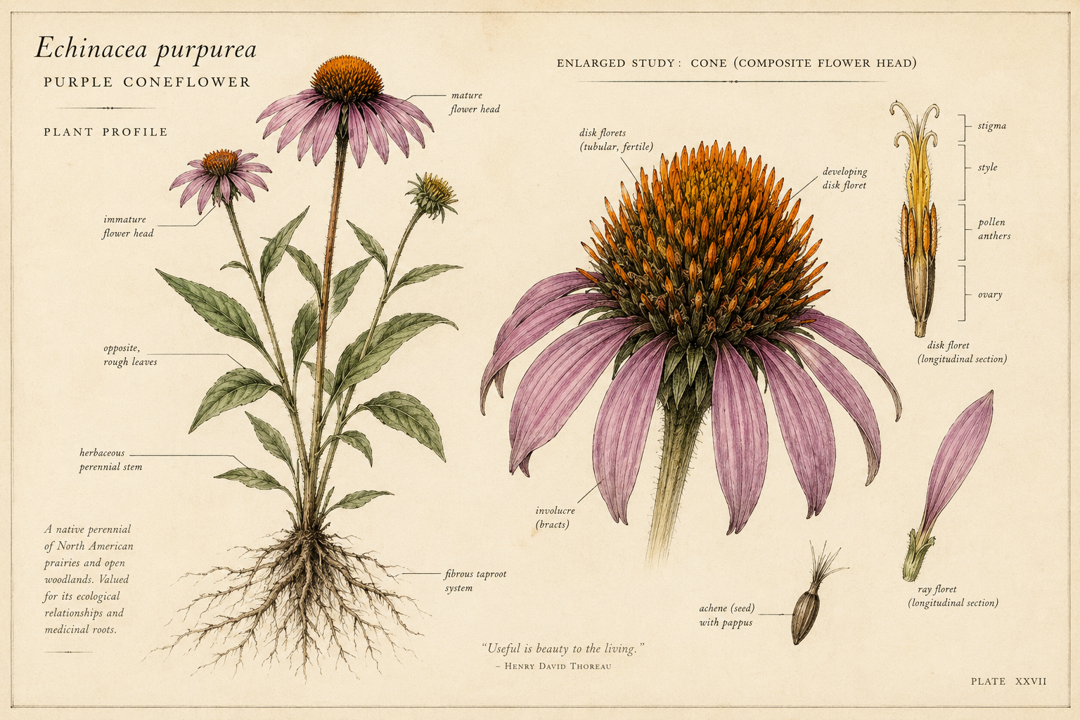 Botanical illustration of Purple Coneflower