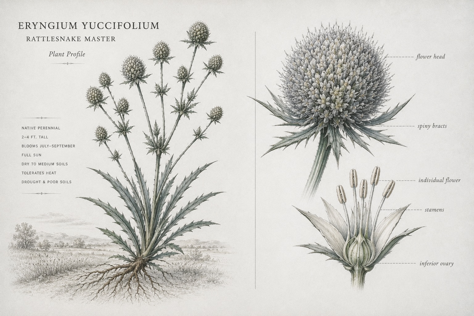 Botanical illustration of Rattlesnake Master