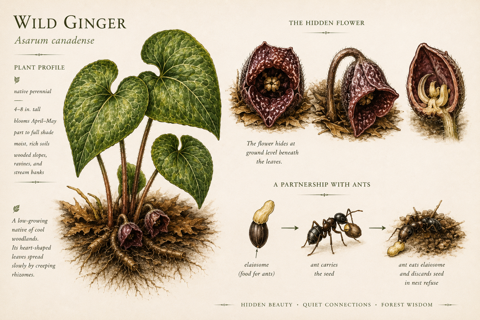 Botanical field-plate illustration of Wild Ginger